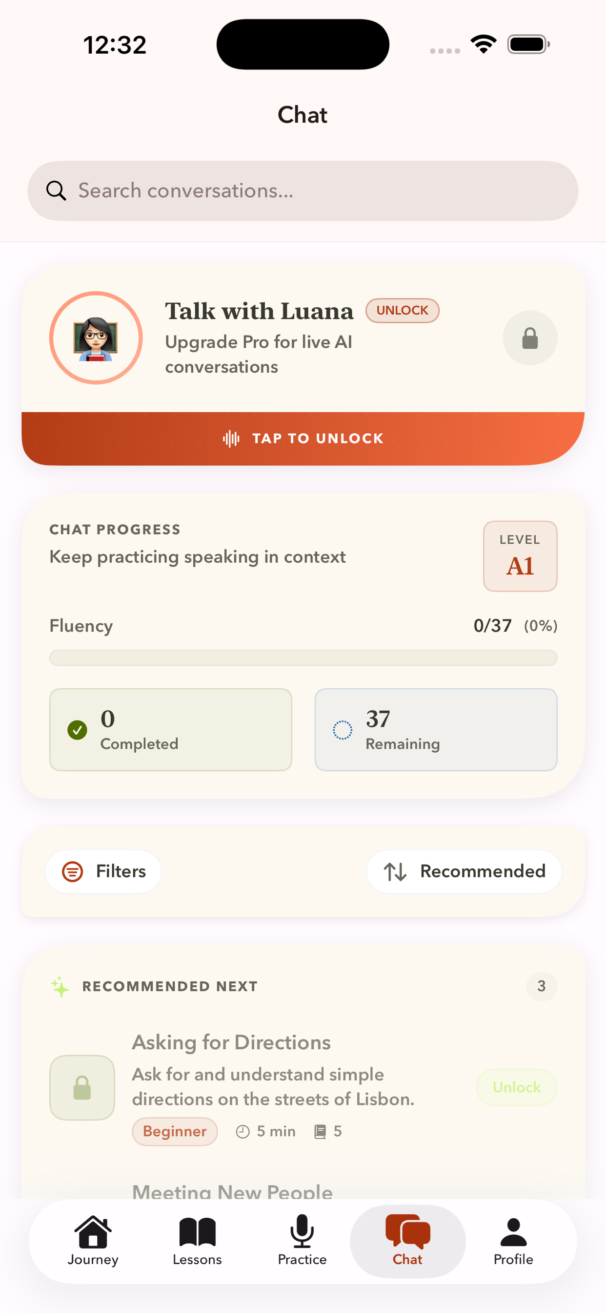 AI conversation practice with real-world Portuguese scenarios